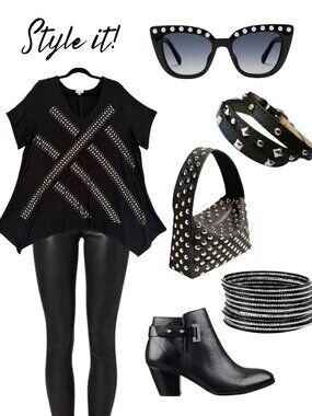 Black Studded Swing Top Geometric Embellished Tunic 18/20